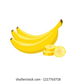 Banana isolated on white background. Bright vector illustration of colorful half and whole of juicy banana . Fresh cartoon