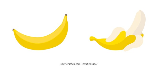 Banana isolated on a white background. Vector illustration, icon of fruits. Two banana fruits in flat style.	