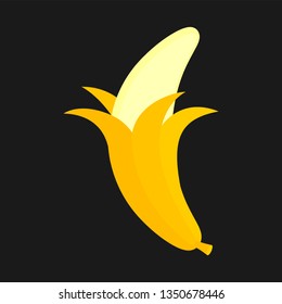 Banana isolated open. Fruit vector illustration. Ripe fetus 