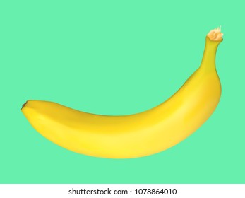 Banana Isolated in Pastel Color Design. Delicious Tropical Fruit. Realistic Yellow Banana for Wallpaper, Packaging, Paper, Tablecloth, Tile, Advertising, Marketing, Illustration.