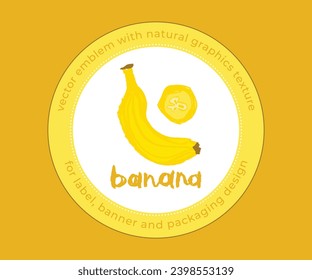 Banana isolated sign in vector for logo design creation, bananas food label, juice or cosmetics packaging, banner design. Color banana vector icon. Tropical fruit emblem. Banana insignia.