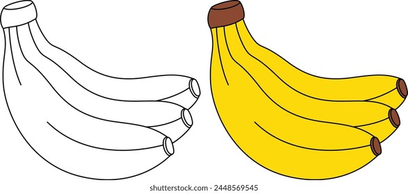 Banana Isolated Vector Illustration Hand Drawn Coloring Page for Kids