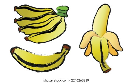Vector aislado de banana colocado sobre fondo blanco, vectores de línea de fruta aislados