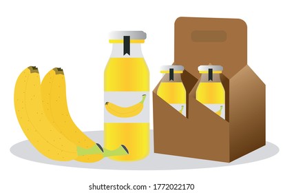 banana juice bottle packaging vector fruit carton box advertising flat illustration