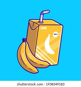 Banana Juice Box Cartoon Vector Icon Illustration. Food And Drink Icon Concept Isolated Premium Vector. Flat Cartoon Style