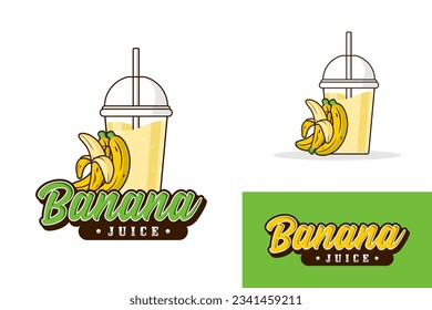 Banana juice drink logo design illustration collection for label product, shop logo, stamp, banner, and more