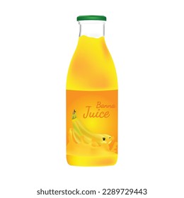 Banana juice. Fresh fruit 3d realistic vector icon