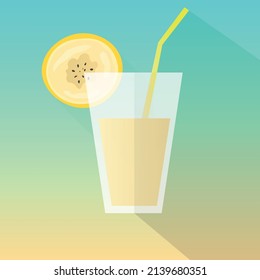 Banana juice glass. Flat icon with long shadow. Vector illustration