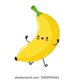 Banana jumping character. Vector hand drawn cartoon kawaii character illustration icon. Isolated on white background. Banana character concept