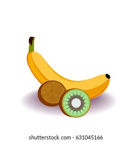 A banana and kiwi sliced.
