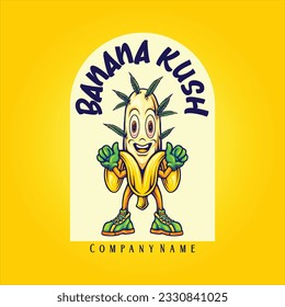 Banana kush cepa high life ilustraciones hilarantes vectores ilustraciones para tu trabajo logo, camiseta de mercancía, pegatinas y diseños de etiquetas, afiche, tarjetas de felicitación publicidad negocios 