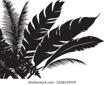 Bananenleaf schwarz-weiß, Vektorvorlage zum Schneiden und Drucken