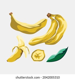 Banana and leaf collection seamless pattern design