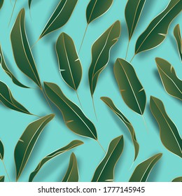 
Banana Leaf with gold line Seamless Pattern