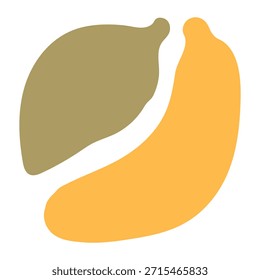 Plátano y hoja dibujado a mano icono. Símbolo de silueta de frutas tropicales coloridas. Comida dulce Abstractas mínima. Ilustración vectorial