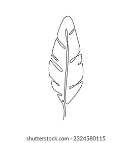 BANANA LEAF LINE ART. Vector plant leaf Continuous Line Drawing. Vector for print poster, card, sticker tattoo tee with palm tree leaf. Feather One Line art Hand Drawn Illustration Feather