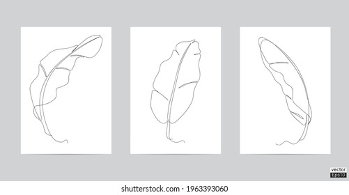 Banana leaf  line continueous drawing vector. One line drawing art design. Abstract home decor printing such as posters, wall art, tote bag or t-shirt print, sticker. Model and Minimalism