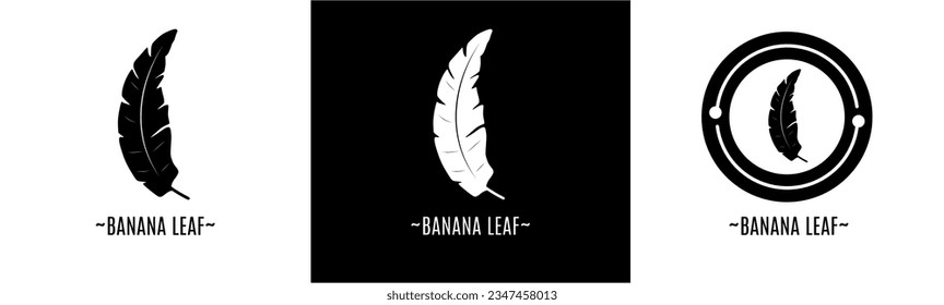 Banana leaf logo set. Collection of black and white logos. Stock vector.