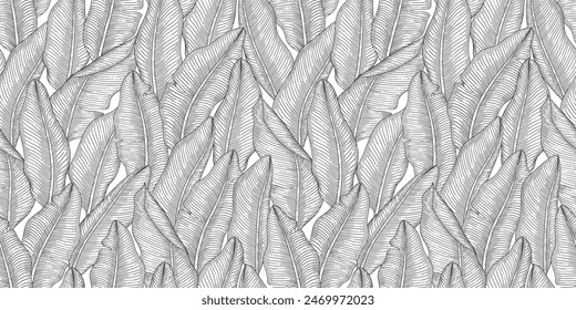 Banana leaf pattern black and white illustration