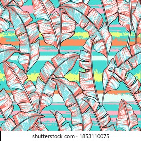 banana leaf pattern with fun trendy colors for summer print,  tropical pattern