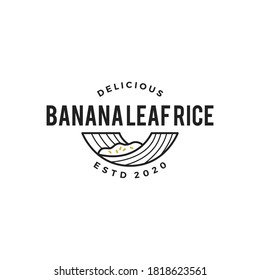 banana leaf rice logo vector icon illustration