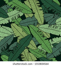 Banana leaf seamless pattern. Abstract exotic plant wallpaper. Tropical pattern, palm leaves seamless vector floral background. 