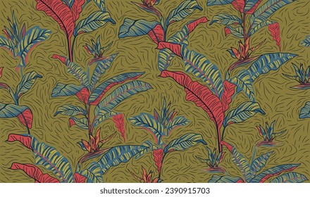 banana leaf seamless pattern, summer leaf banana handraw.