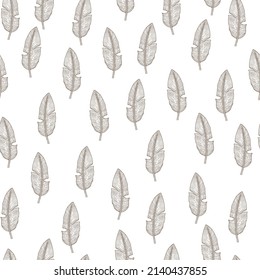Banana leaf seamless pattern.Vintage tropical branch in engraving style. Hand drawn texture foliage for fabric, wallpaper, textile, print, wrapping paper. Vector illustration.