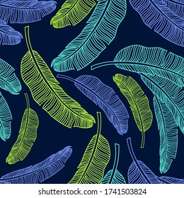 banana leaf seamless vector pattern colorful. vector