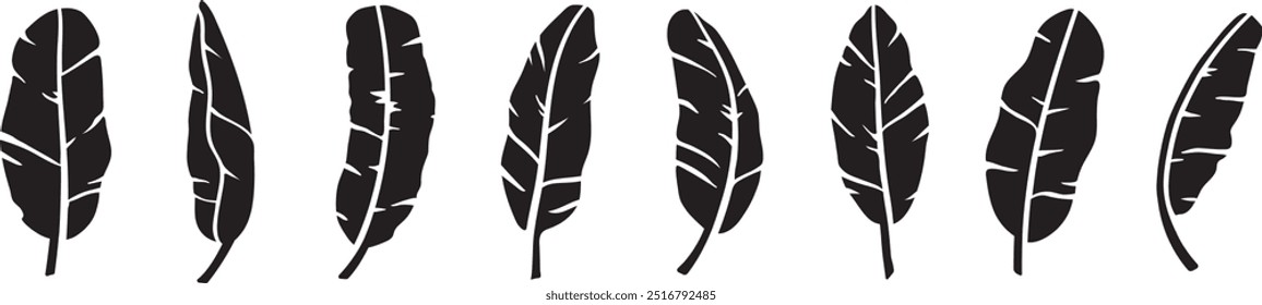 banana leaf silhouette cut out vector art tropical leaves summer plant organic nature illustration graphic design island paradise beach holiday travel summer season vacation jungle natural tree  vegan