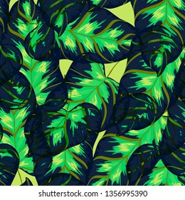 Banana leaf vector seamless pattern. Tropical background with leaves.