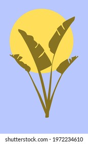 Banana leaves in boho style. Minimalist abstract trendy artwork for design t shirt, bag, card, invitation etc. Vector illustration.