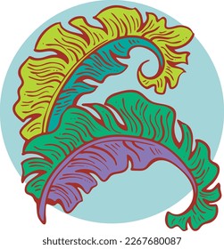 Banana leaves decorative vector elements for banner design, greeting card, holiday poster. Hand drawn illustration, botanical summer vacation theme. Nature ecological, romantic garden. relaxing spa.