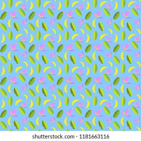 Banana, banana leaves and flowers seamless pattern in color. Finte for wrappers, textile print and stationary