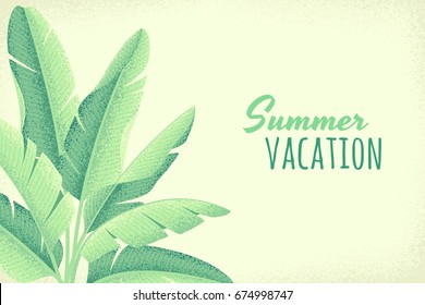 Banana leaves horizontal template. Tropical background. Retro vector illustration. Place for your text. Design for invitation, banner, card, poster, flyer