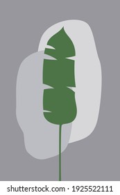 Banana leaves minimalistic abstract silhouette on gray background, Exotic tropical summer poster, Minimalistic wall art, Banana leaves texture, illustration for poster or flyer, card, wall interior