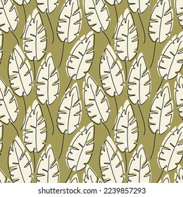 Banana Blätter Umriss nahtlose Muster Vektor. Abstrakte Linien, Blumengrafik. Botanischer linearer Hintergrund. Tapete, Hintergrund, Gewebe, Textilien, Druck, Packpapier, Verpackungsdesign.