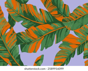 banana leaves purple green background Illustrations for posters, print media