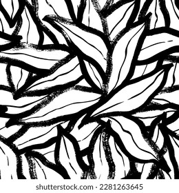 Banana leaves seamless pattern. Exotic or tropical simple leaves pattern. Brush drawn foliage in jungle style. Hand drawn contemporary abstract botanical wallpaper. Modern fashionable template.