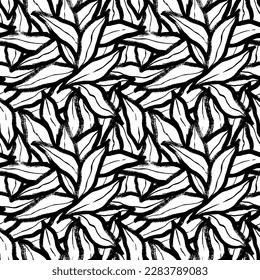 Banana leaves seamless pattern. Exotic or tropical simple leaves pattern. Brush drawn foliage in jungle style. Hand drawn contemporary abstract botanical wallpaper. Modern fashionable template.