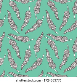 Banana leaves seamless pattern. Foliage background. Pattern design for textiles, fabric, interior, wallpaper, decoration. Vector.