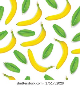 Banana con hojas sin costura. El fondo textil de la tepeación. Vector 3d realista.