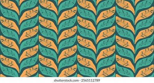 Banana leaves seamless pattern. Tiled tropical endless background. Palm tree foliage repeat cover. Jungle continuous ornament. Surface pattern design exotic. Vector hand drawn bg illustration.
