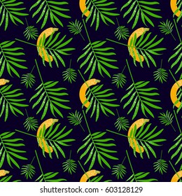 Banana and leaves Seamless pattern. Vector illustration