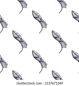 Banana leaves seamless pattern.Vintage tropical branch in engraving style. Hand drawn texture for fabric, wallpaper, textile, print, wrapping paper. Vector illustration.
