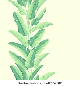Banana leaves seamless stripe. Tropical pattern. Retro vector illustration