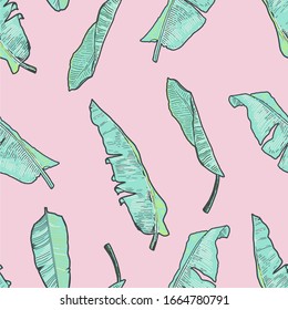 banana leaves tropical floral seamless vector pattern