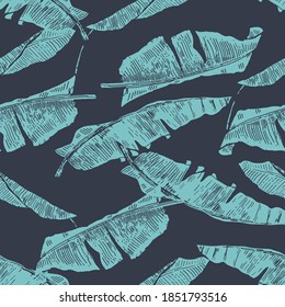 banana leaves tropical print vector seamlsess pattern