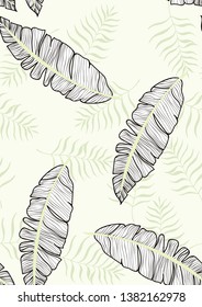 Banana leaves tropical seamless pattern. Background with tropical leaves. Exotic print for swimsuits. Floral seamless pattern.