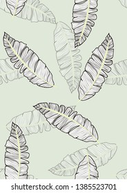 Banana leaves tropical seamless pattern. Background with tropical leaves. Exotic print for swimsuits. Floral seamless pattern.